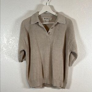 Vintage Norm Thompson Neutral Linen Cotton Knit Polo Collared Top Size XL